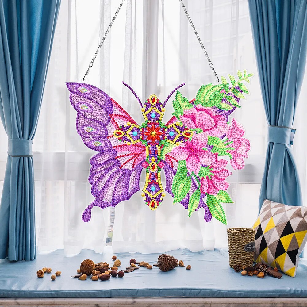 DIY Wall Decor Diamond Painting Hanging Butterfly Pendant Embroidery Pendant Garden Home Decoration Single-sided Mosaic Art