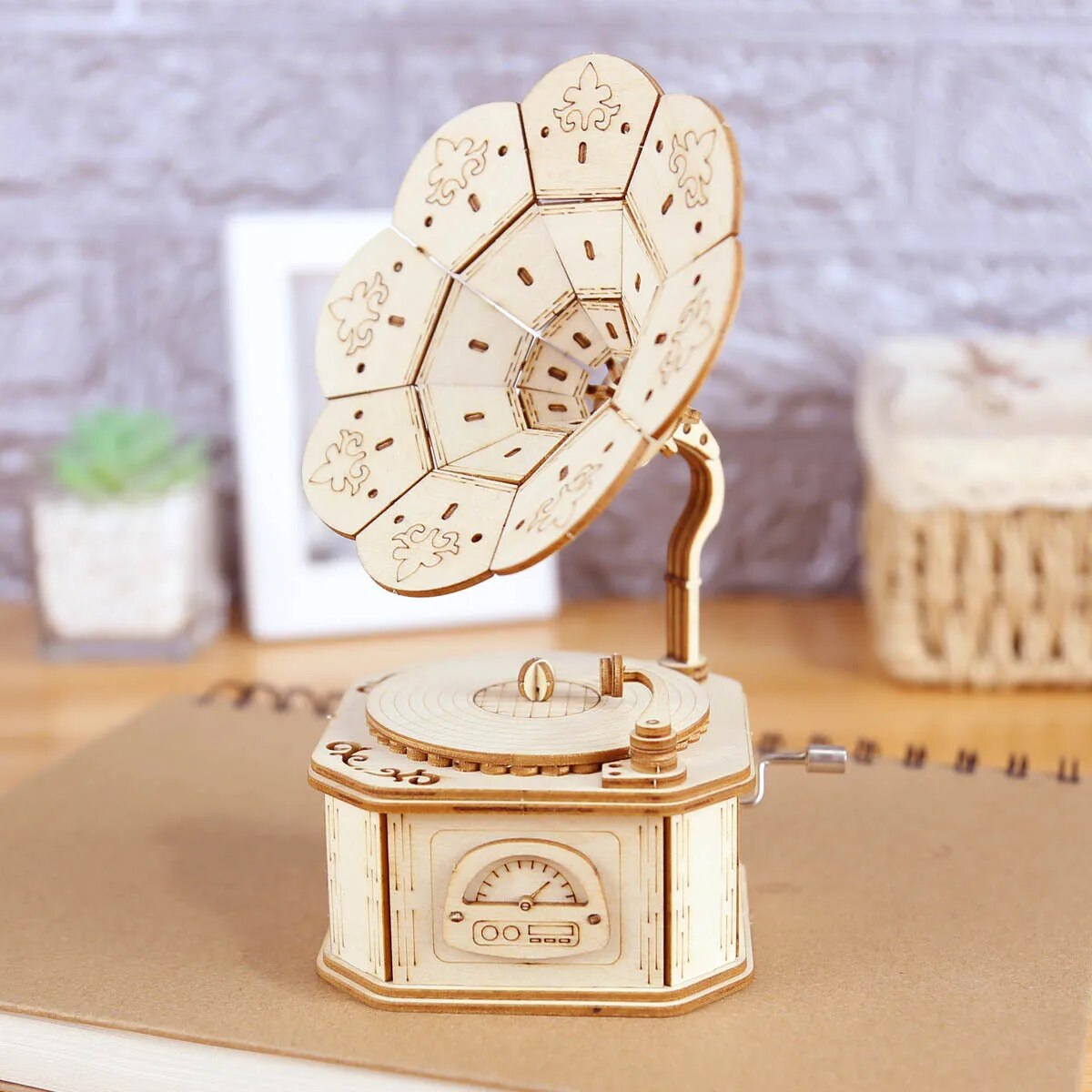 3D Wooden Music Box Puzzle Models Kits for Child Handmade Construction Block Toy DIY Assemble Machanism Gramophone Gift To Build